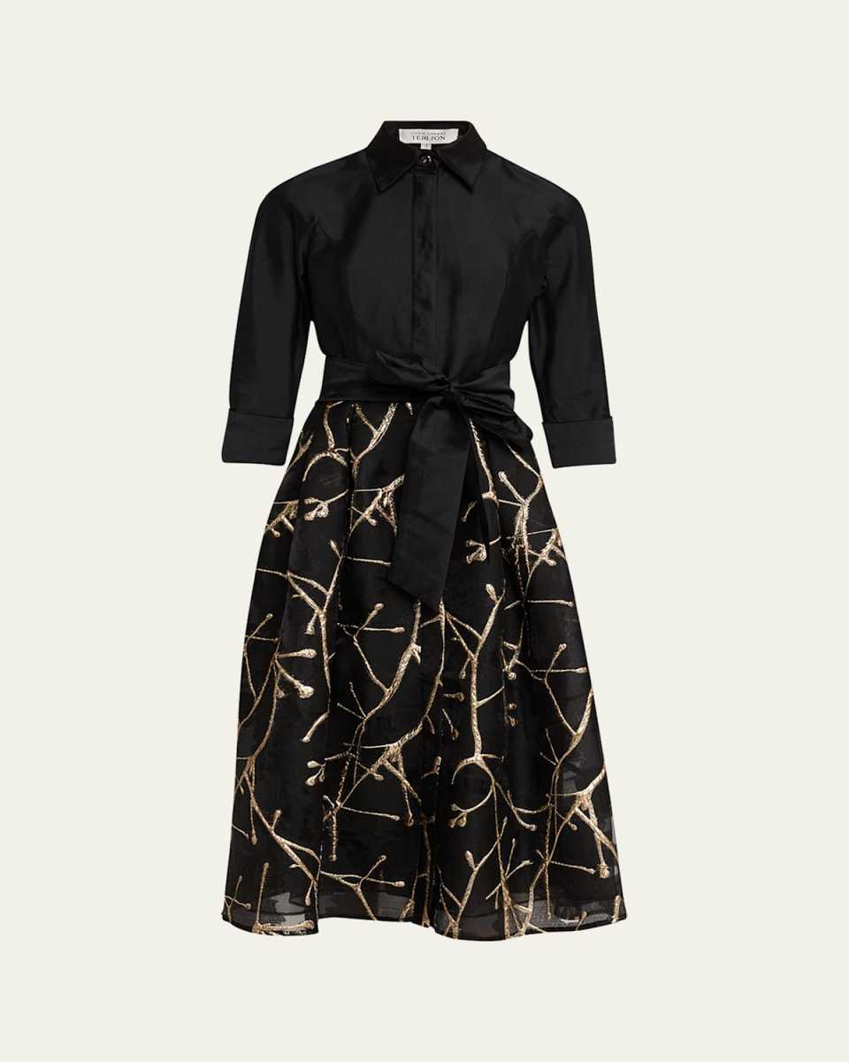 Taffeta and Metallic Jacquard Midi Shirtdress